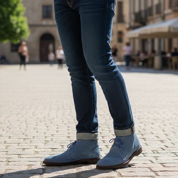 Chukka Boots Blue Suede Italian Leather Gumshoe Sole - Picture 11 of 11